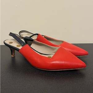 Boden Florrie Kitten Heel Red Leather Slingback Pointy Toe Shoes Size 37.5 6.5